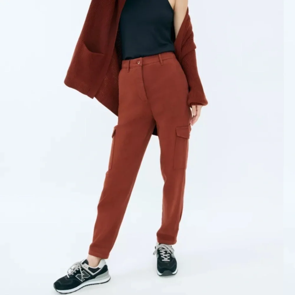 Aritzia Wilfred Free Modern Cargo Pant Rust Red Brown Button Fly High Rise